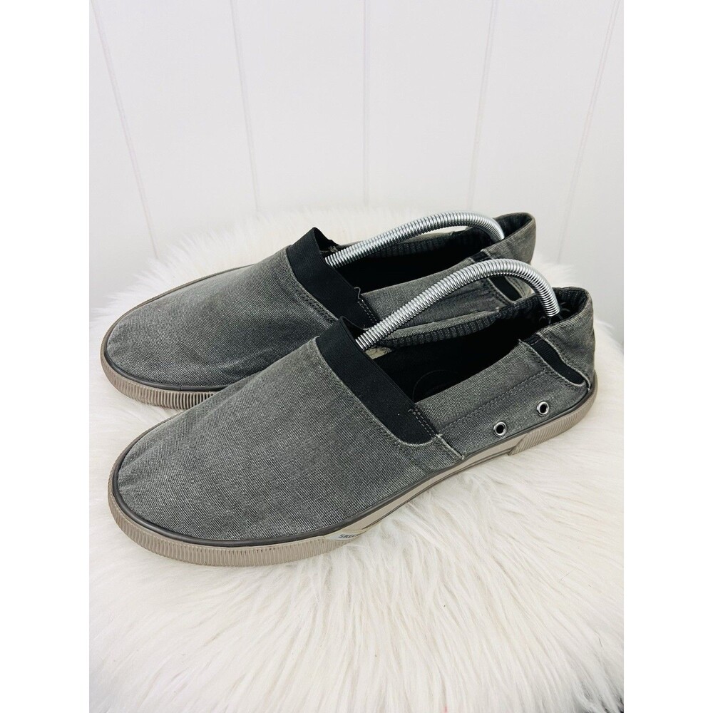 Skechers Gray Canvas Slip On Loafer Shoes Memory Foam Comfort Mens 10.5